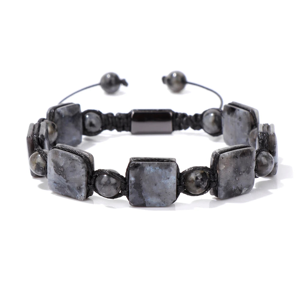 Bracelet Pierres plates Carrées et Rondes - 6 Pierres Différentes labradorite kaosix