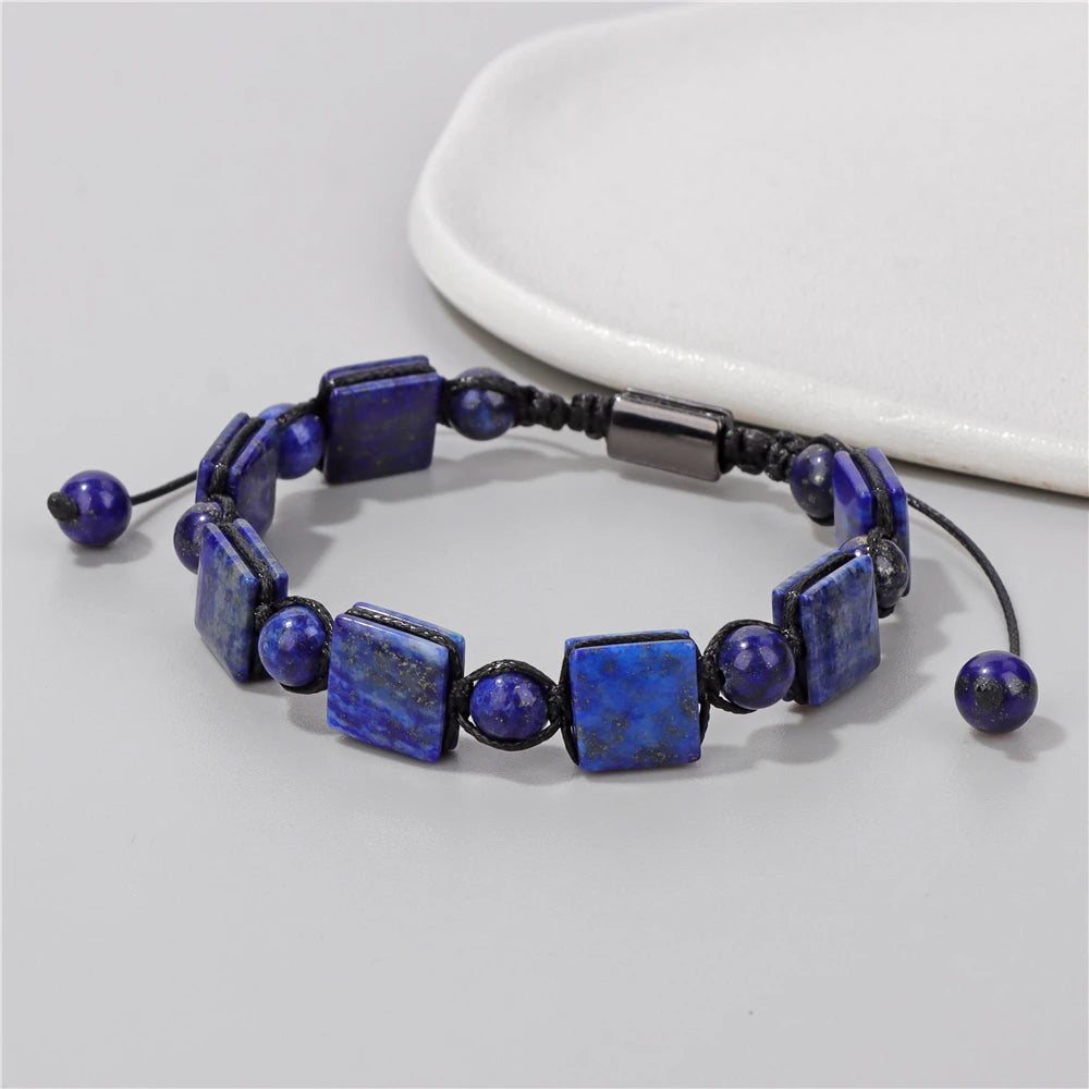 Bracelet Pierres plates Carrées et Rondes - 6 Pierres Différentes lapis-lazuli 2 kaosix