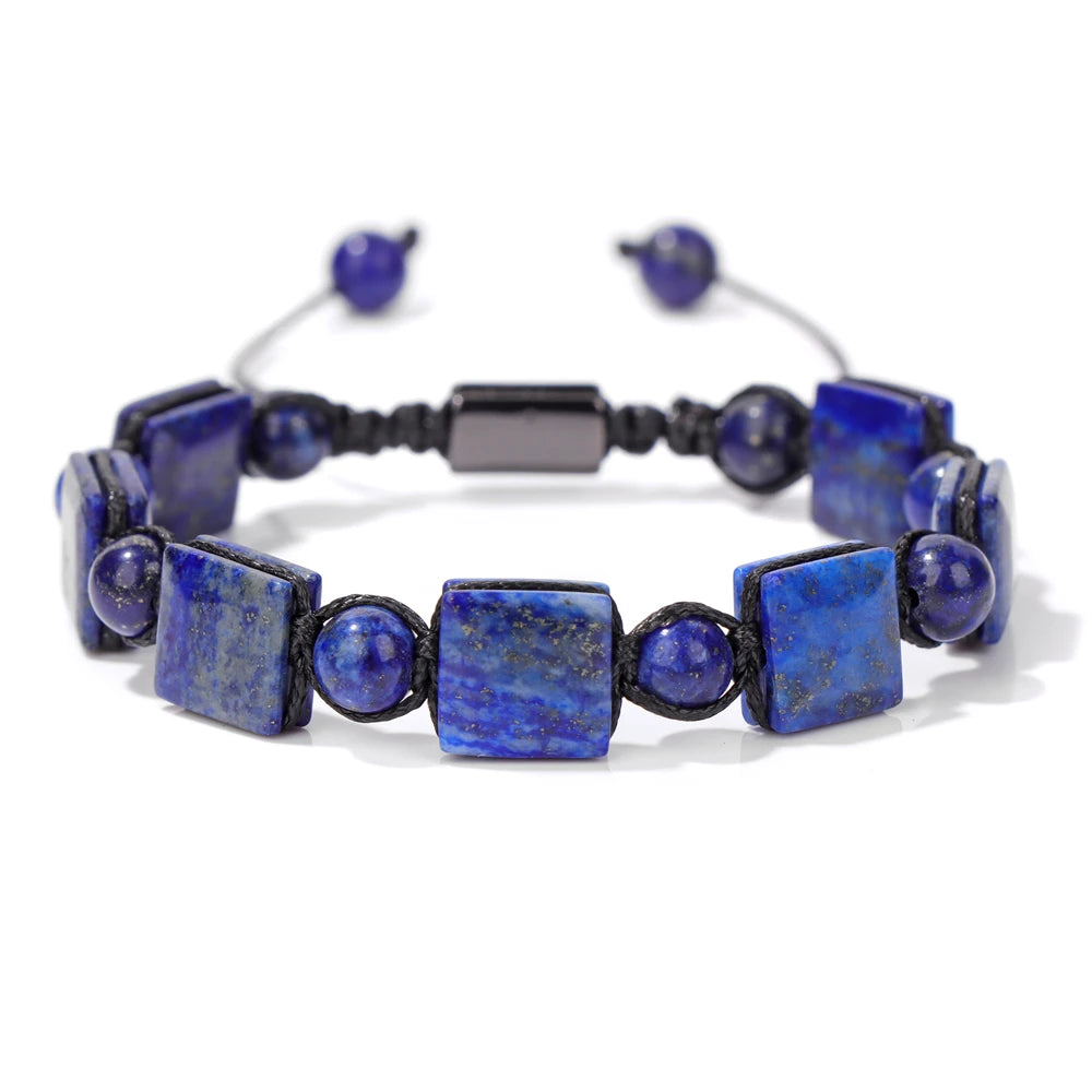 Bracelet Pierres plates Carrées et Rondes - 6 Pierres Différentes lapis-lazuli kaosix