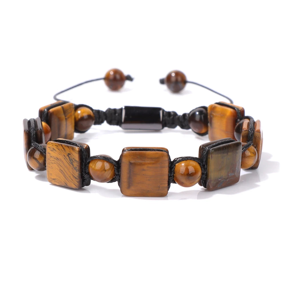 Bracelet Pierres plates Carrées et Rondes - 6 Pierres Différentes oeil de tigre kaosix
