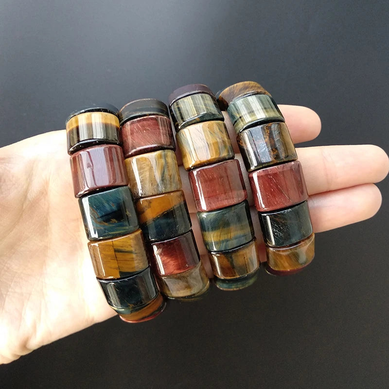 Bracelet pierres plates (plaquettes) 3 Œils de Tigre, Taureau & Faucon kaosix 8