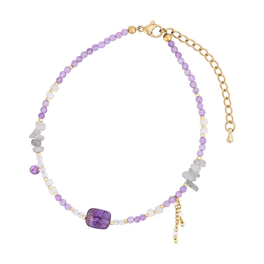 Bracelet de Cheville Améthyste et Labradorite Bijou Énergétique fond blanc kaosix