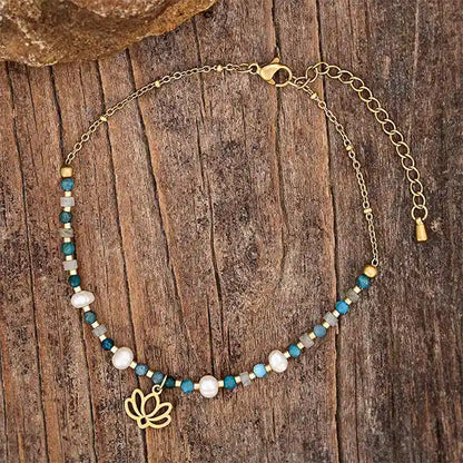 Bracelet de cheville en Apatite bleue perles d'eau douce Miyuki kaosix 1
