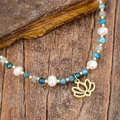 Bracelet de cheville en Apatite bleue perles d'eau douce Miyuki kaosix 2
