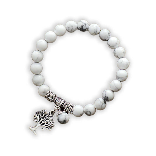 Bracelet en Howlite Blanche Arbre de Vie sur fond blanc kaosix