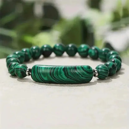 Bracelet en Malachite Bande Courbe et Perles kaosix 3
