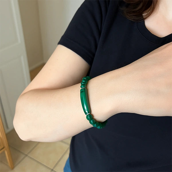 Bracelet en Malachite Bande Courbe et Perles kaosix 6