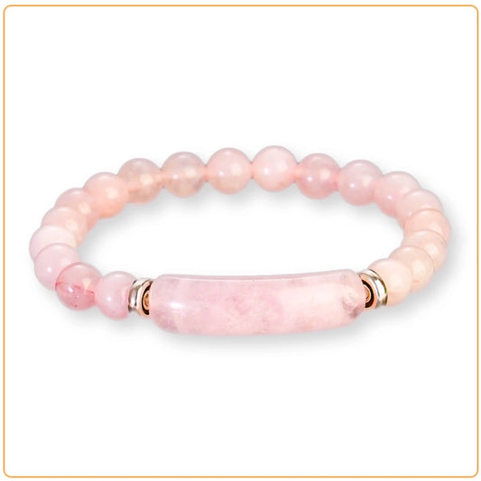 Bracelet en Quartz Rose Bande Courbe et Perles sur fond blanc kaosix