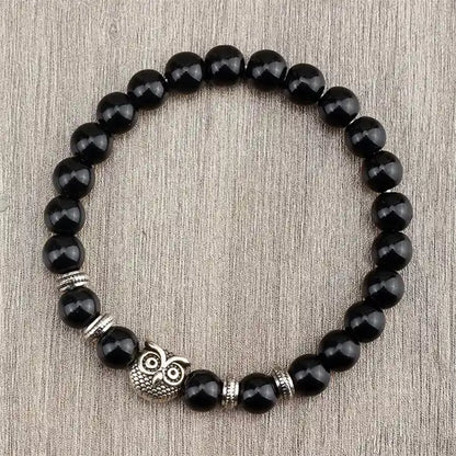 Bracelet en pierres avec hibou Onyx noir dessus kaosix