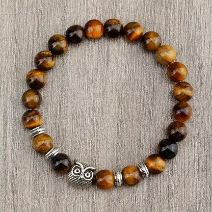 Bracelet en pierres avec hibou œil de tigre dessus kaosix