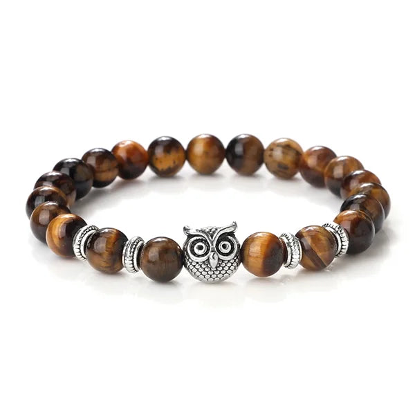 Bracelet en pierres avec hibou œil de tigre fond blanc kaosix