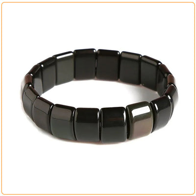 Bracelet pierres plates (plaquettes) obsidienne noire sur fond blanc Kaosix