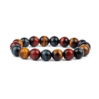 Bracelet triple protection œil de tigre œil de faucon et œil de taureau sur fond blanc Kaosix