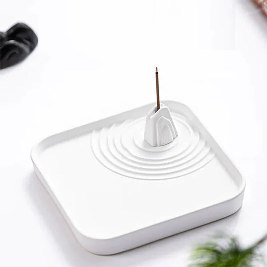 Brûleur d'Encens Jardin Zen en Gypse Blanc Design Minimaliste Japandi