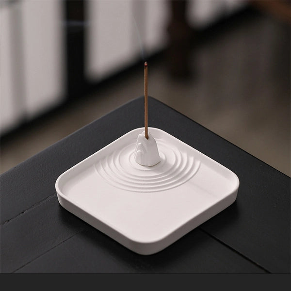 Brûleur d'Encens Jardin Zen en Gypse Blanc Design Minimaliste Japandi