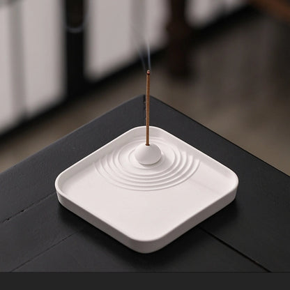 Brûleur d'Encens Jardin Zen en Gypse Blanc Design Minimaliste Japandi