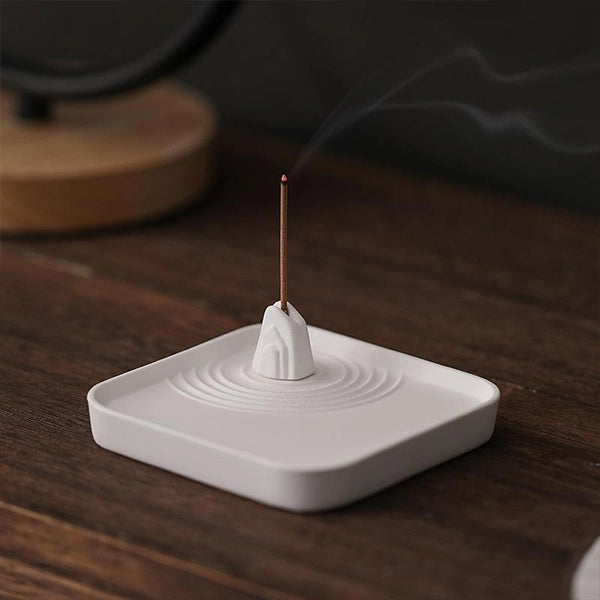 Brûleur d'Encens Jardin Zen en Gypse Blanc Design Minimaliste Japandi