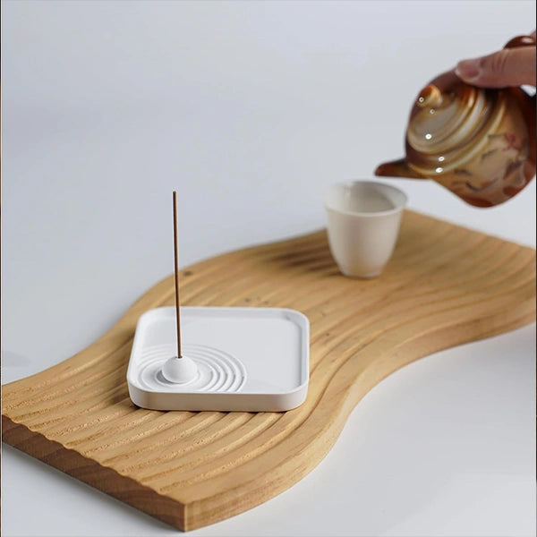 Brûleur d'Encens Jardin Zen en Gypse Blanc Design Minimaliste Japandi