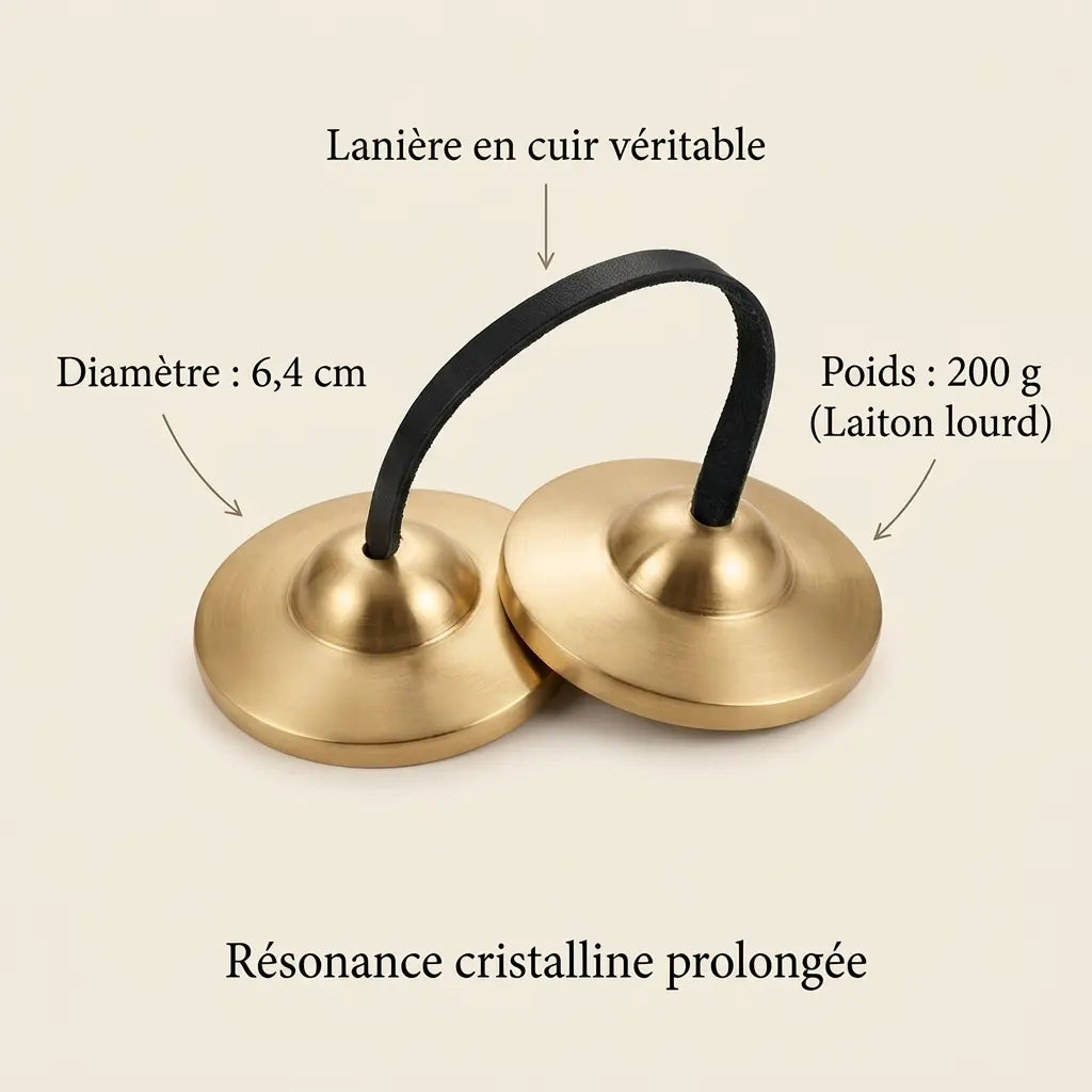 Cymbales Tingsha Tibétaines en Laiton & Cuir