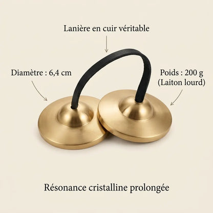 Cymbales Tingsha Tibétaines en Laiton & Cuir