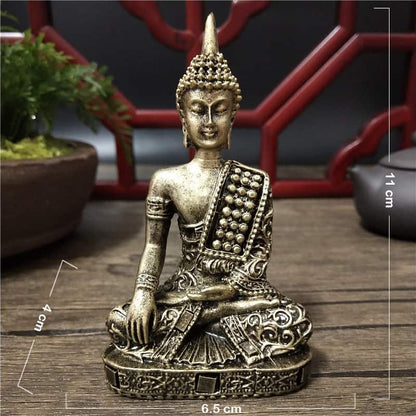 Dimensions Statuette Bouddha Thaïlande Bronze Appel à la Terre posée sur  table noire et fond noir Kaosix