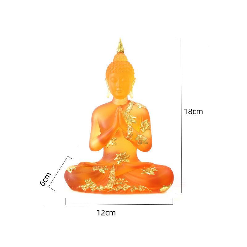 Dimensions de la Statuette de Bouddha en résine translucide orange sur fond blanc Kaosix