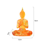 Dimensions de la Statuette de Bouddha en résine translucide orange sur fond blanc Kaosix