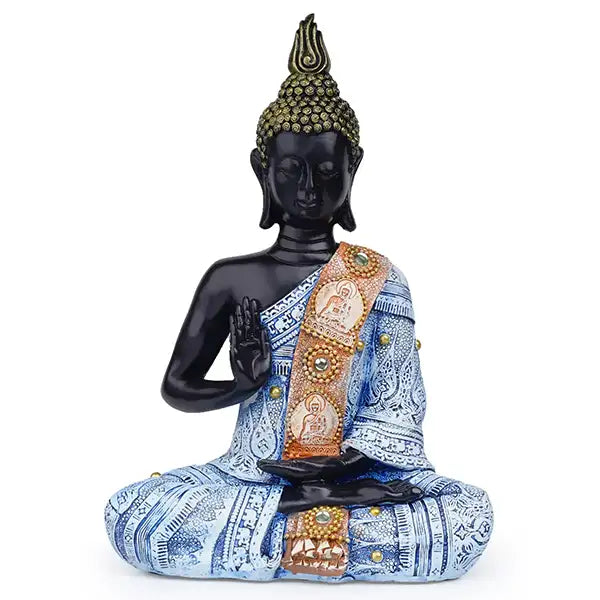 Grande Statue Bouddha Protection & Méditation 34cm bleu Abhaya Mudrā kaosix 4