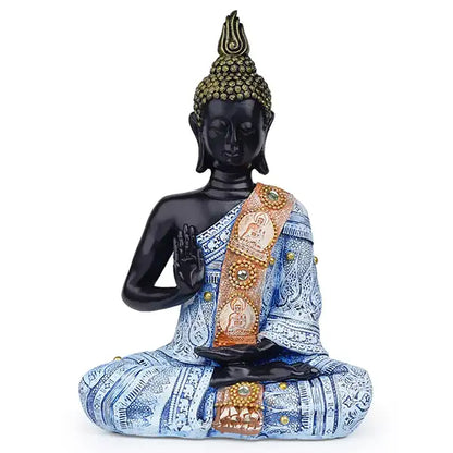 Grande Statue Bouddha Protection & Méditation 34cm bleu Abhaya Mudrā kaosix 4