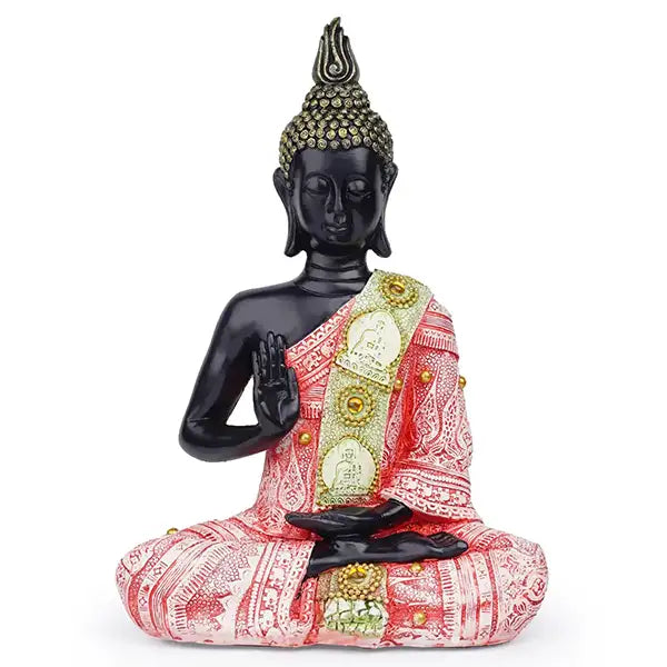 Grande Statue Bouddha Protection & Méditation 34cm rouge  Abhaya Mudrā kaosix 2