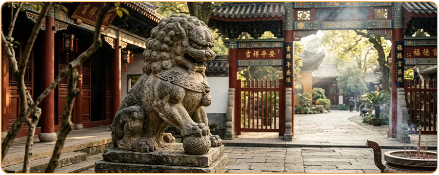 Lions gardiens chinois chiens de Fô histoire symbolique et placement Feng Shui