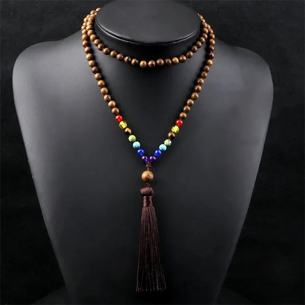 Mala 108 Perles 7 Chakras en Bois avec Arbre de Vie buste kaosix