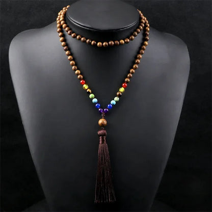 Mala 108 Perles 7 Chakras en Bois avec Arbre de Vie buste kaosix