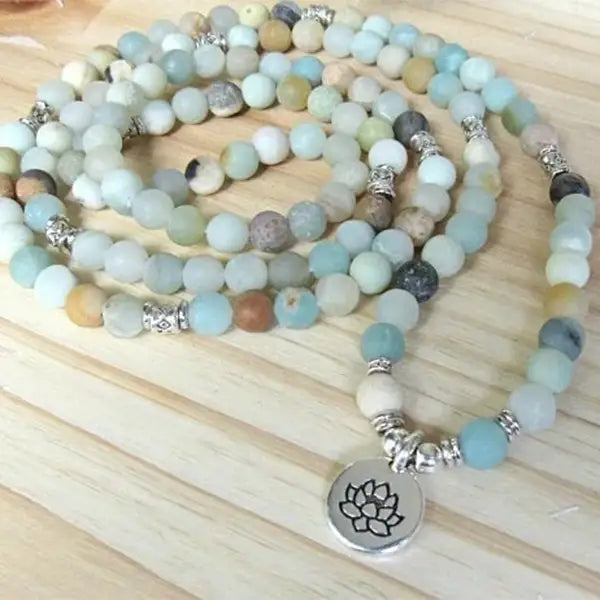 Mala 108 perles en amazonite avec symbole du lotus kaosix 2