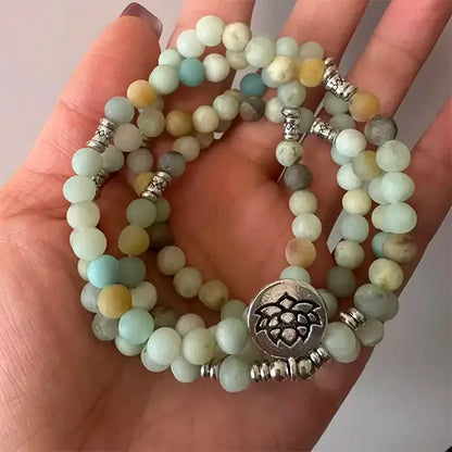 Mala 108 perles en amazonite avec symbole du lotus kaosix 3