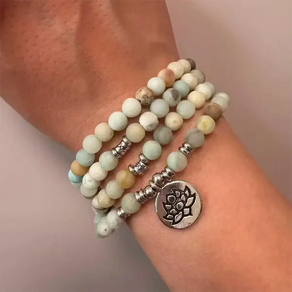 Mala 108 perles en amazonite avec symbole du lotus kaosix 4