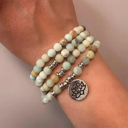 Mala 108 perles en amazonite avec symbole du lotus kaosix 4