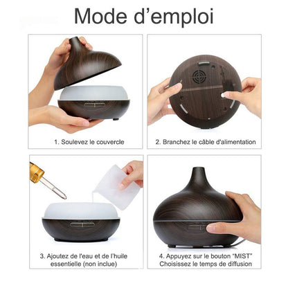 Mode d'emploi du diffuseur huiles essentielles 500 ml bois sombre en images Kaosix