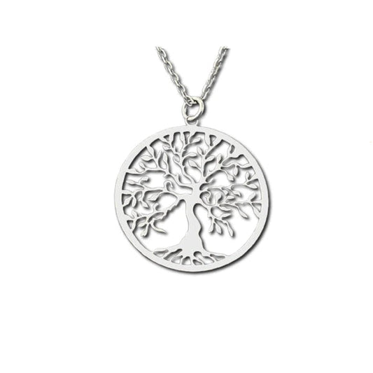 Pendentif Arbre de Vie en Acier Inoxydable Plaqué Argent Or Rose Chaîne 45 cm fond blanc kaosix