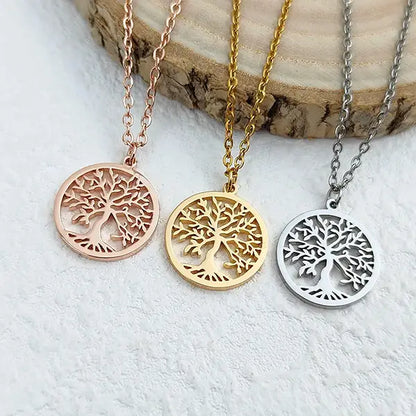 Pendentif Arbre de Vie en Acier Inoxydable Plaqué Argent Or Rose Chaîne 45 cm kaosix