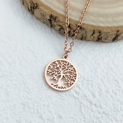 Pendentif Arbre de Vie en Acier Inoxydable Plaqué Or Rose Chaîne 45 cm kaosix