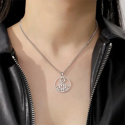 Pendentif Fleur de Lotus OM Collier Spirituel pour Méditation kaosix argent cou