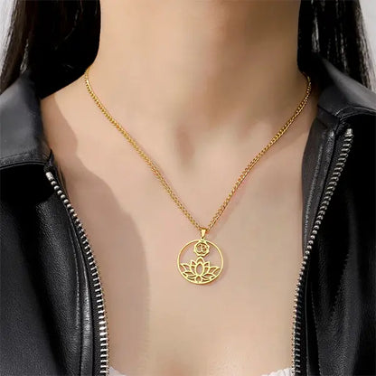 Pendentif Fleur de Lotus OM Collier Spirituel pour Méditation kaosix or cou