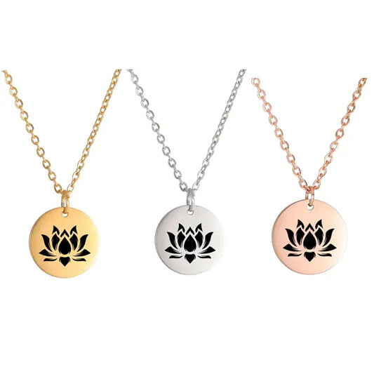 Pendentif Médaille Fleur de Lotus Collier Spirituel en Or, Argent & Or Rose 1