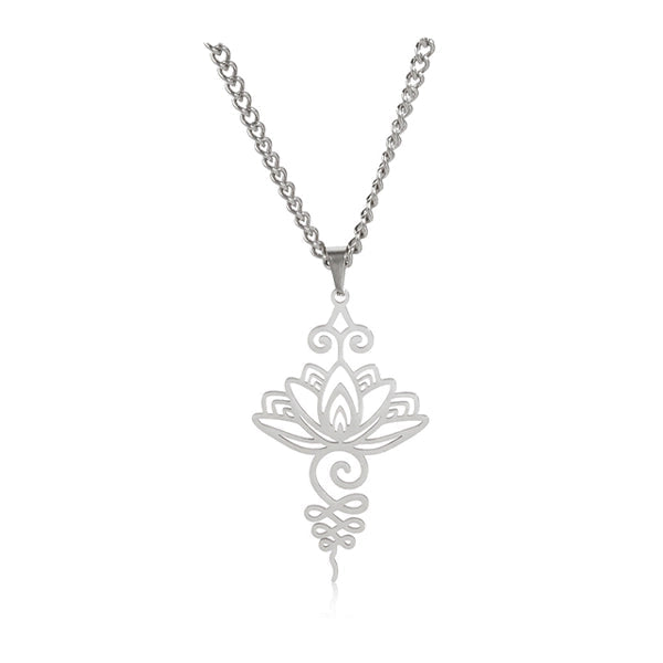 Pendentif Unalome Lotus Argent sur fond blanc Kaosix