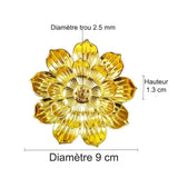 Porte Encens Fleur De Lotus Doré sur fond blanc avec dimensions diamètre et hauteur Kaosix