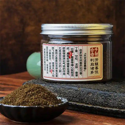 Poudre de Bois de Santal pour Encens Parfum Apaisant en Flacon Verre et poudre dans une coupelle  kaosix