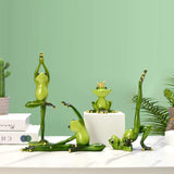 Quatre Statuettes Grenouille Yoga sur fond vert Kaosix