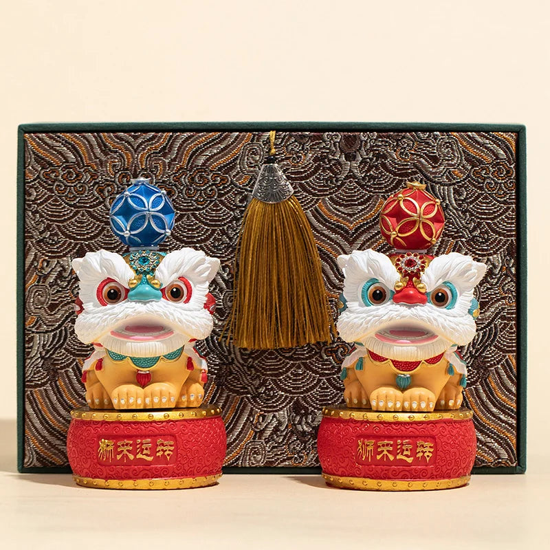 Statuettes Lions Gardiens Feng Shui en Résine & Tambour Kaosix 6