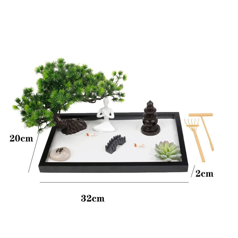 Jardin Zen d'Intérieur Statuette Bouddha et Bonsaï